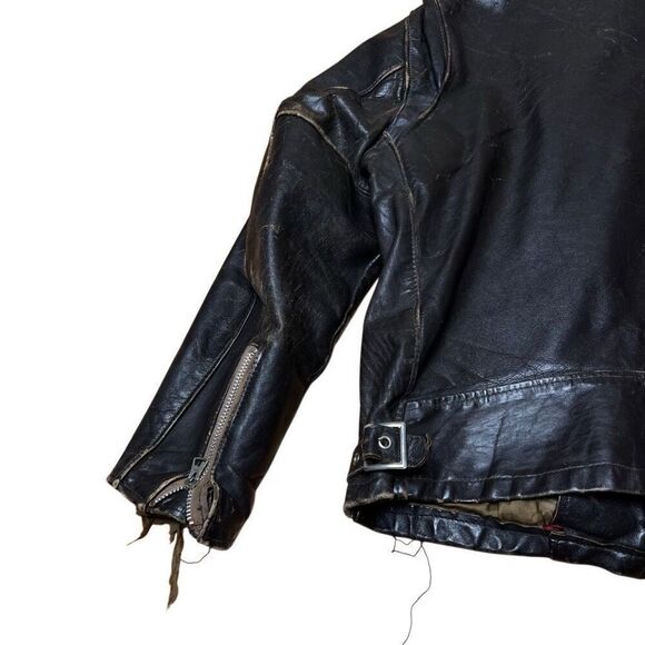Vintage 60s Schott NYC Leather Cafe Racer Jacket Brown Distressed Size 42 - Picture 10 of 16